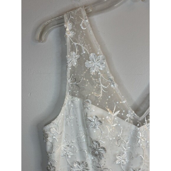 ADRIANNA PAPELL Ivory Floral Embroidered Sheath Dress Women 12 Overlay Cocktail - Picture 6 of 14